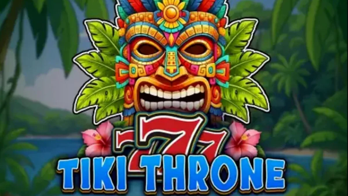 Isang makulay na 3x3 slot machine na may temang Tiki at tropikal na paraiso.