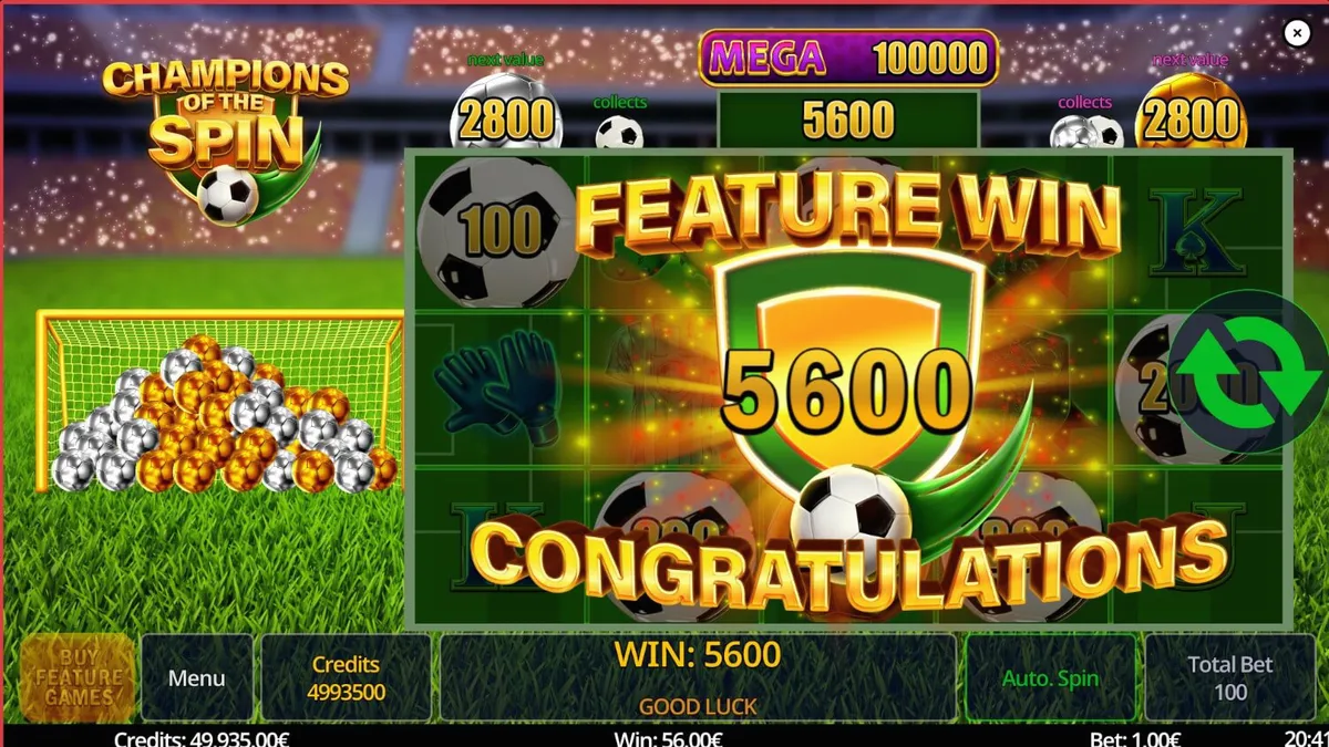Champion of The Spin slot interface na may football theme